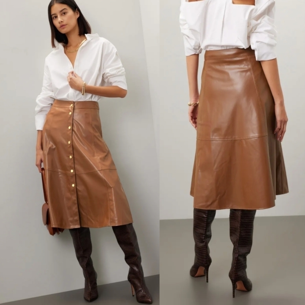 Area Stars Vegan Leather Skirt Women's Large Tan Brown Midi Skirt TOWER SHELF 2